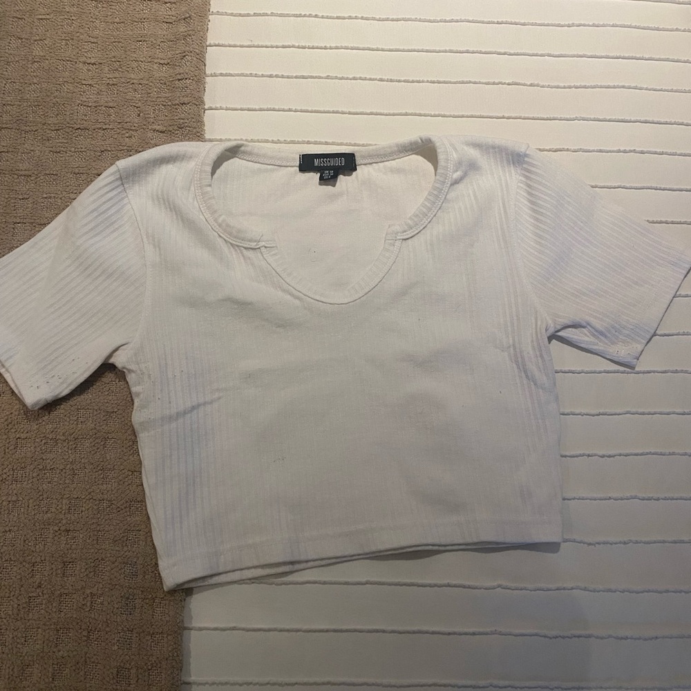 Missguided White Ribbed Crop Top
